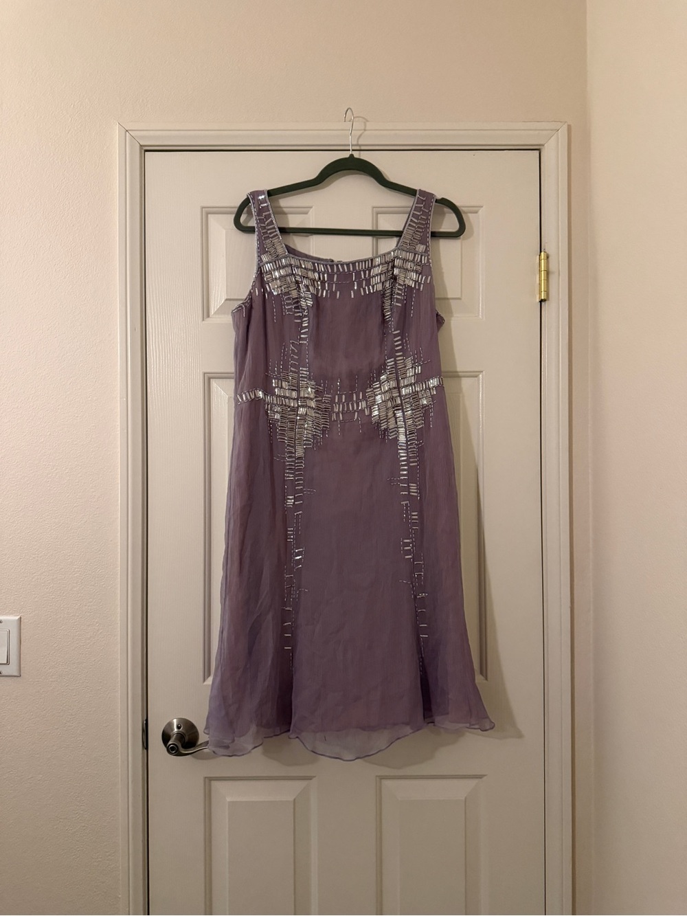 Carolina Herrera silk purple dress beaded detail project knee length silver 14
